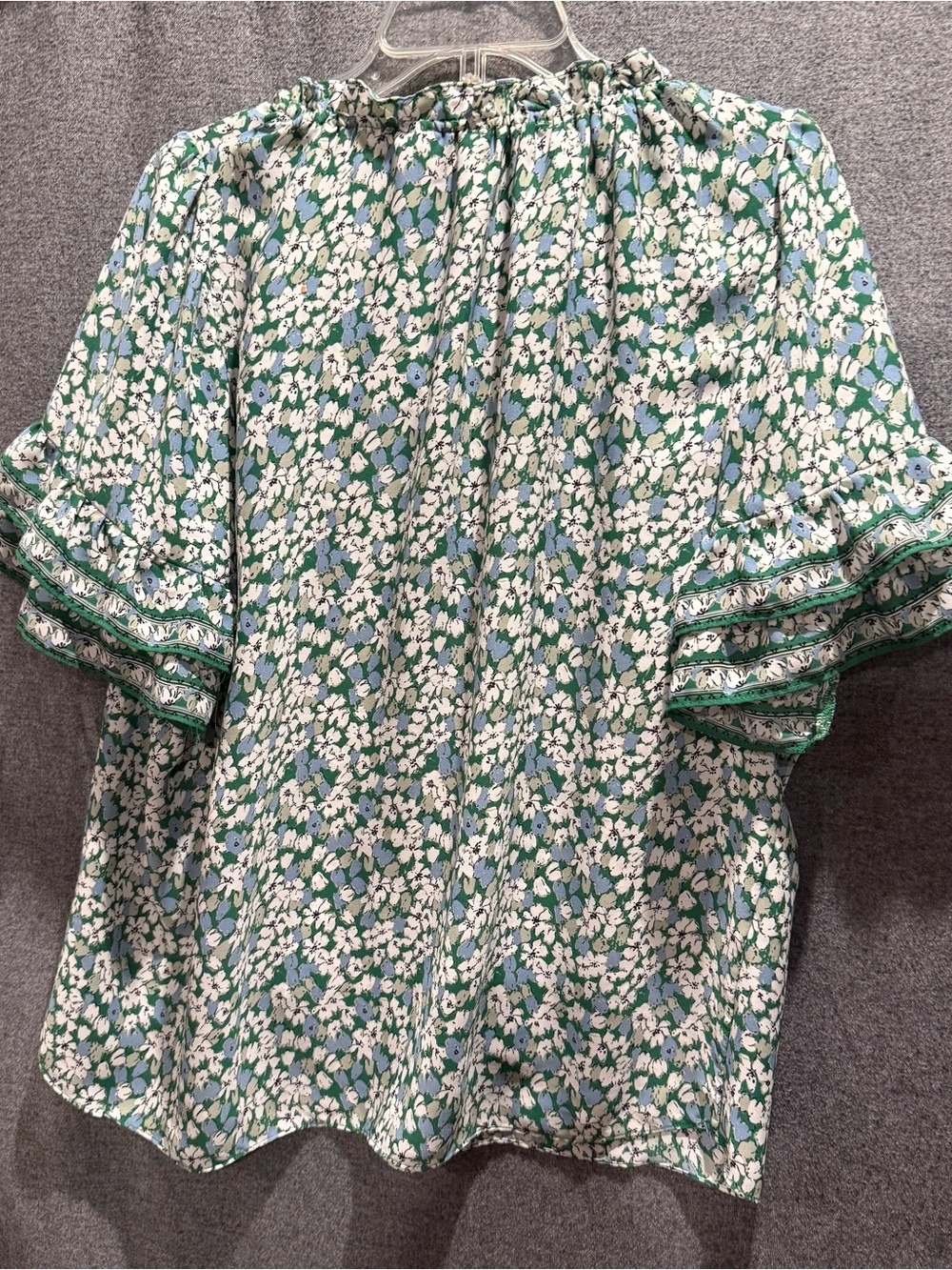 Max Studio Womens Plus 1X Green Floral Smocked Neck Blouse Short Sleeve Shirt - Picture 10 of 13